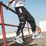 Men's Side Pockets Harem Pants 2020 Autumn Hip Hop Casual Ribbons Design Male Joggers Trousers Fashion Streetwear Pant Black